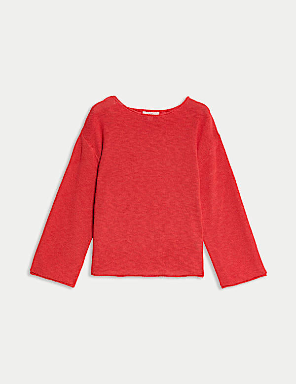 Cotton Blend Textured Crew Neck Jumper - ES
