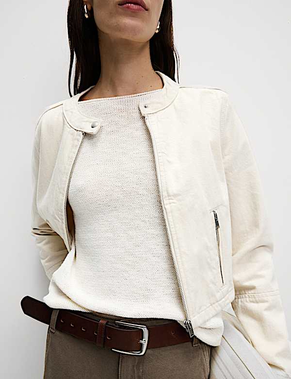 Pull en coton m&eacute;lang&eacute; &agrave; encolure ronde et motif textur&eacute; - BE