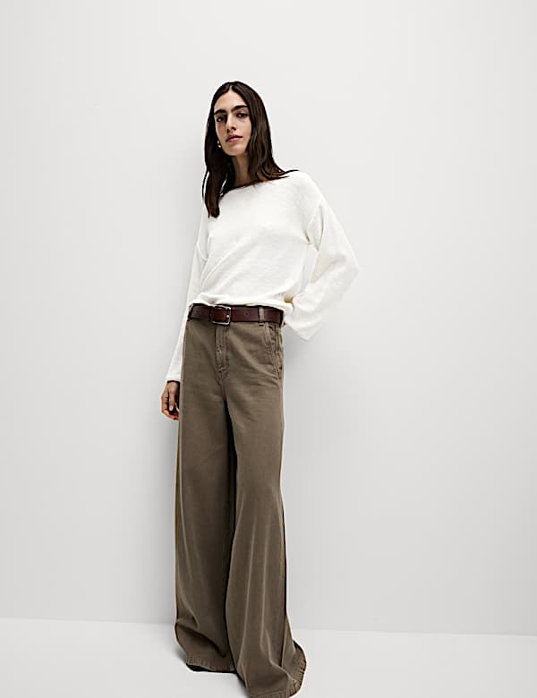 Pull en coton m&eacute;lang&eacute; &agrave; encolure ronde et motif textur&eacute; - BE