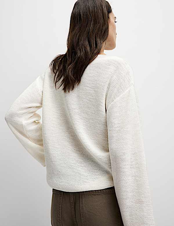 Pull en coton m&eacute;lang&eacute; &agrave; encolure ronde et motif textur&eacute; - BE