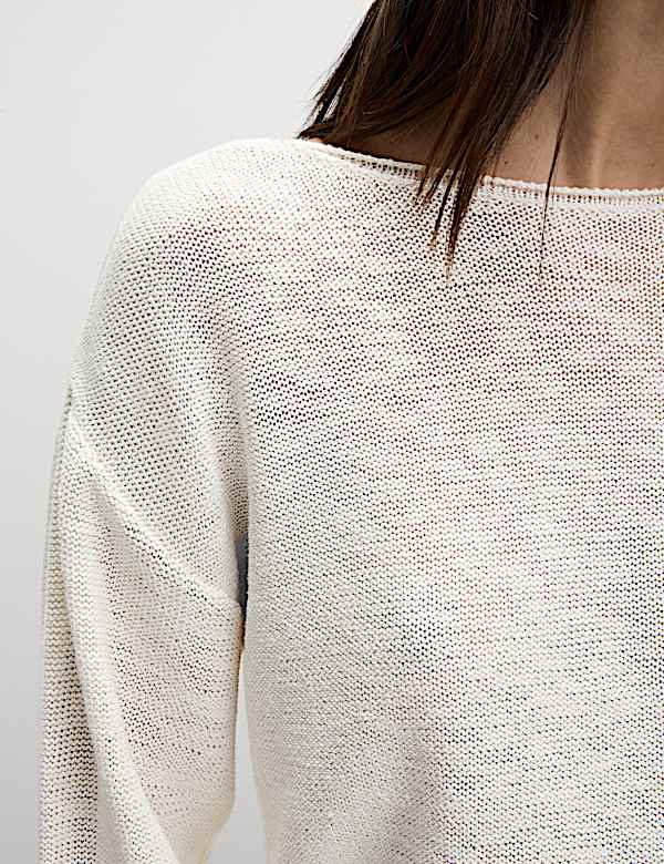 Pull en coton m&eacute;lang&eacute; &agrave; encolure ronde et motif textur&eacute; - BE