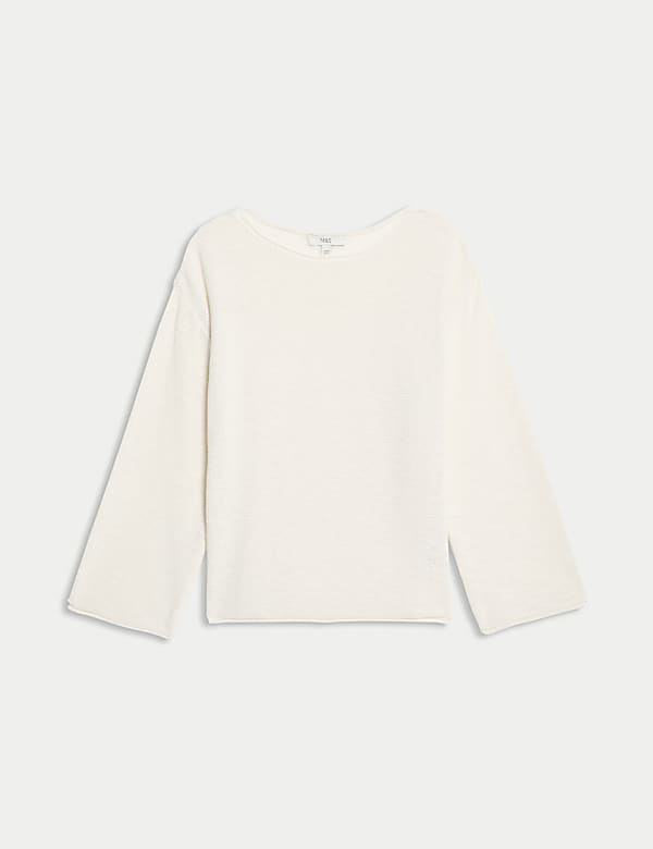 Pull en coton m&eacute;lang&eacute; &agrave; encolure ronde et motif textur&eacute; - BE