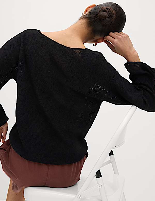 Cotton Blend Textured Crew Neck Jumper - TW