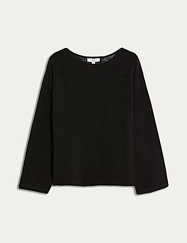Cotton Blend Textured Crew Neck Jumper - TW