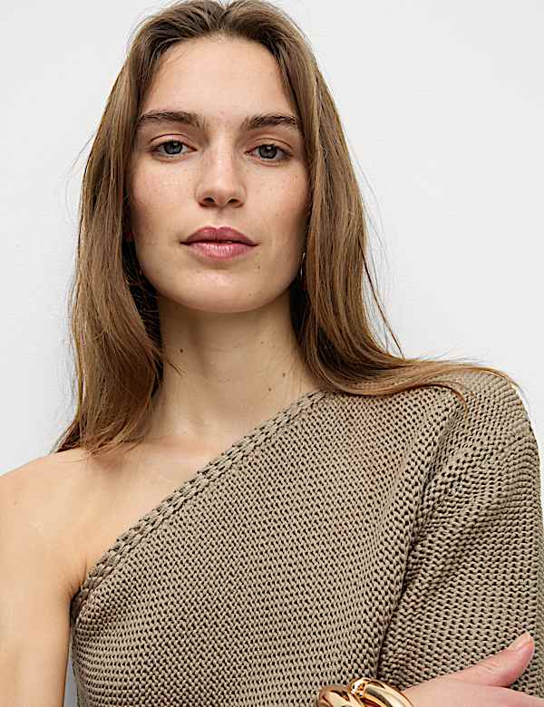 One Shoulder Slim Fit Textured Knitted Top - JE