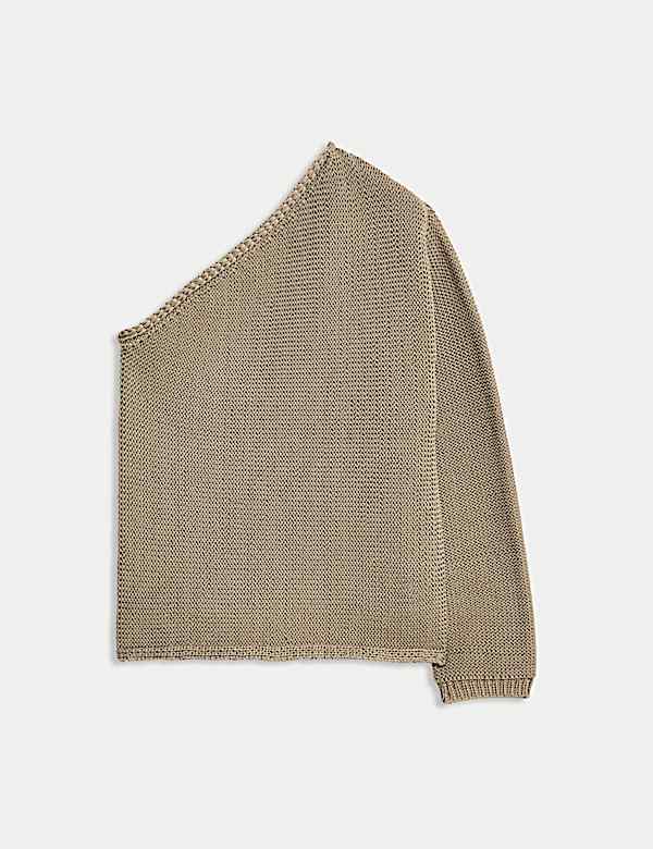 One Shoulder Slim Fit Textured Knitted Top - FR