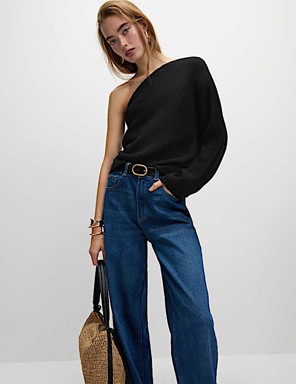 Πλεκτό τοπ στενής εφαρμογής με έναν ώμο και ανάγλυφη υφή - GR