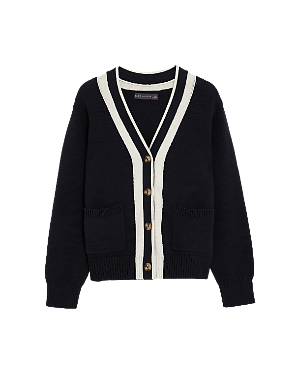 Cotton Rich V-Neck Button Front Cardigan