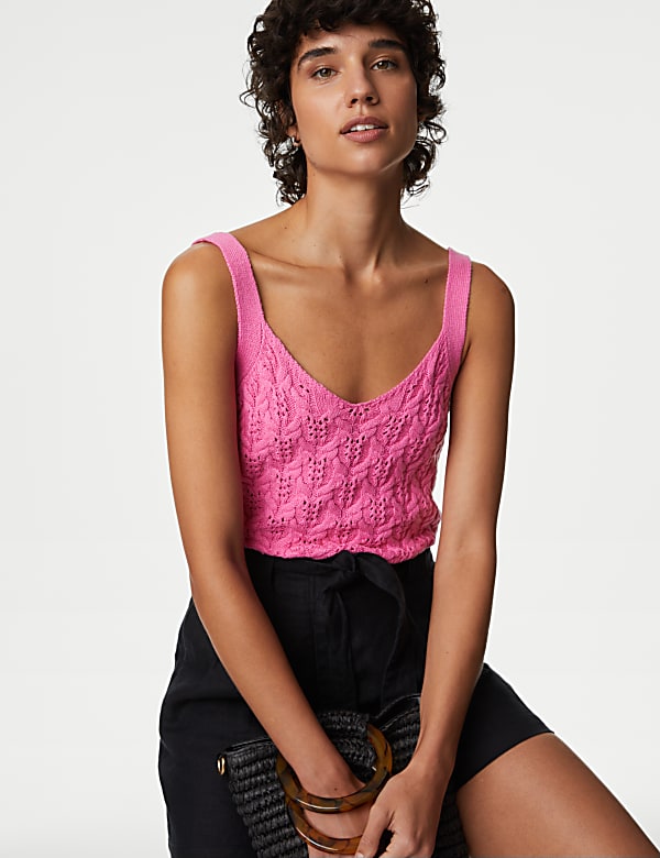 Cotton Rich Textured V-Neck Knitted Vest