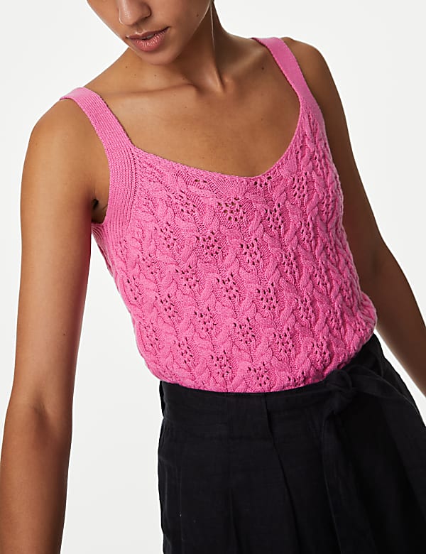 Cotton Rich Textured V-Neck Knitted Vest