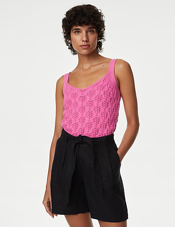 Cotton Rich Textured V-Neck Knitted Vest