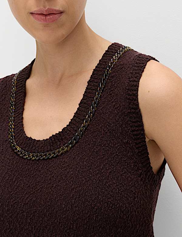 Cotton Rich Chain Trim Knitted Vest - CH
