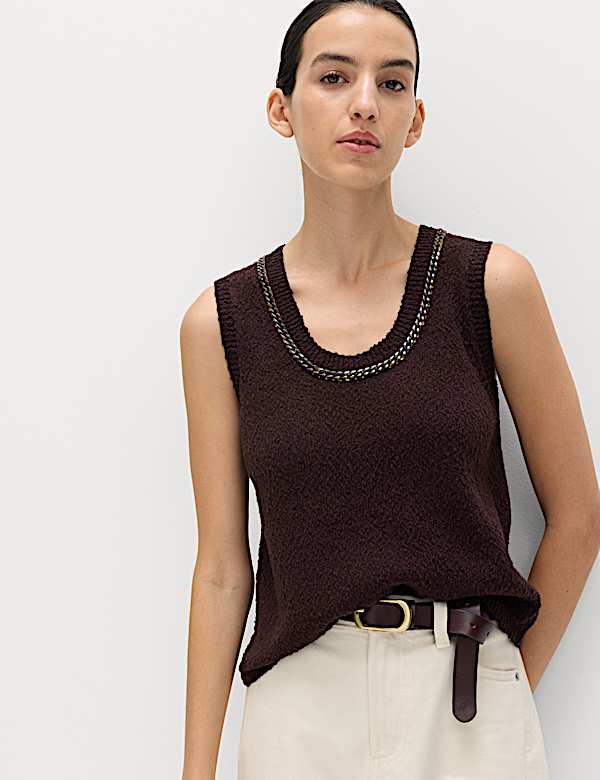 Cotton Rich Chain Trim Knitted Vest - CH