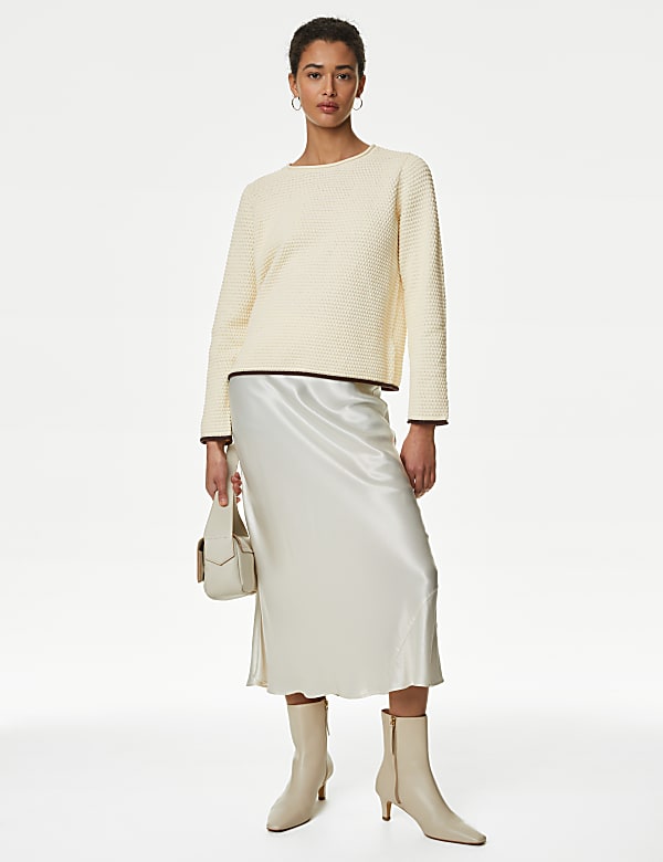 Cotton Rich Textured Crew Neck Tipped Jumper IVORY MIX Jumpers M S IL