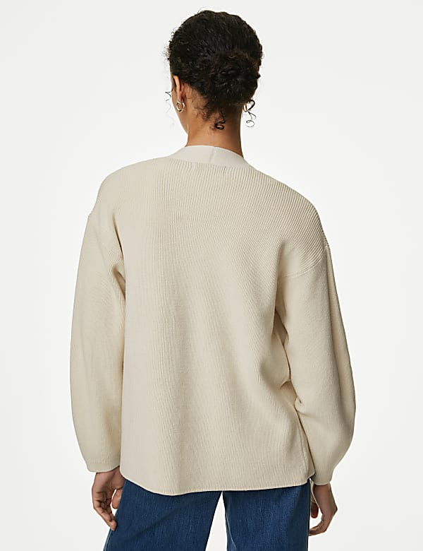 Cotton Rich Ribbed V-Neck Edge to Edge Cardigan
