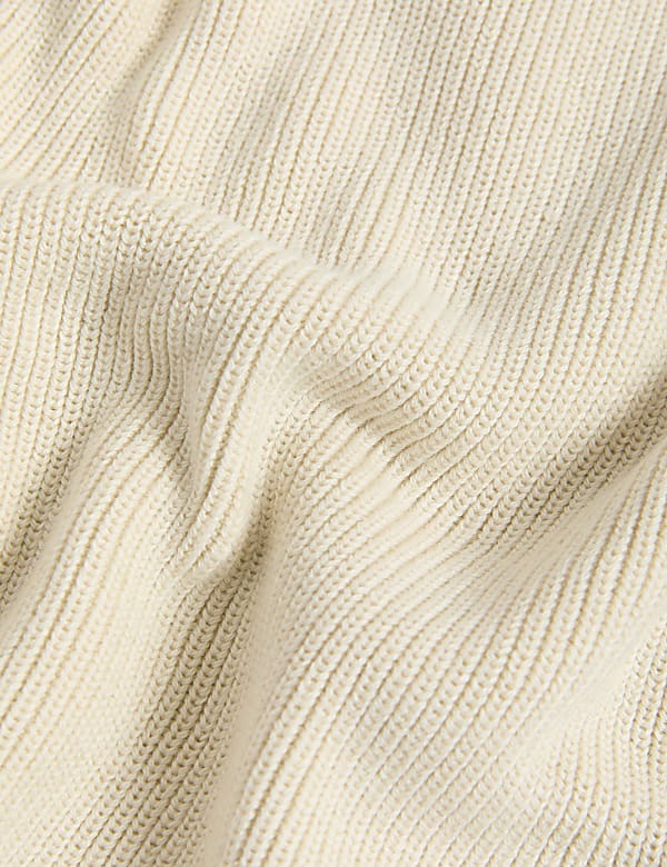 Cotton Rich Ribbed V-Neck Edge to Edge Cardigan