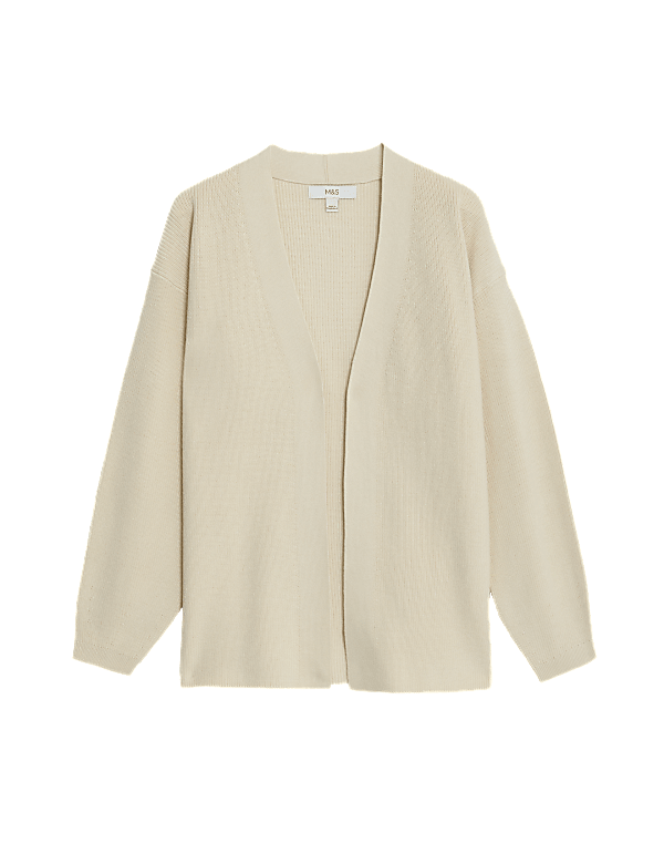 Cotton Rich Ribbed V-Neck Edge to Edge Cardigan