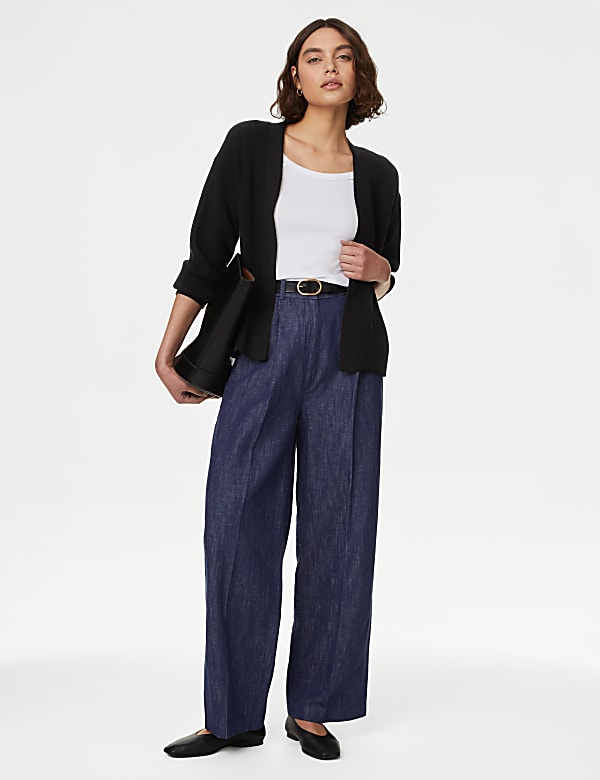 Cotton Rich Ribbed V-Neck Edge to Edge Cardigan