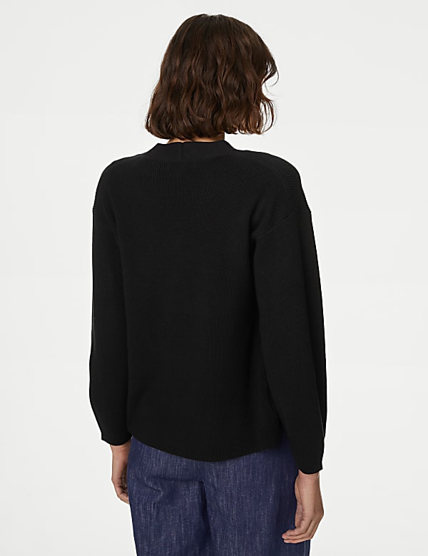 Cotton Rich Ribbed V-Neck Edge to Edge Cardigan