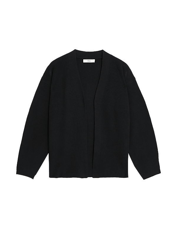 Cotton Rich Ribbed V-Neck Edge to Edge Cardigan