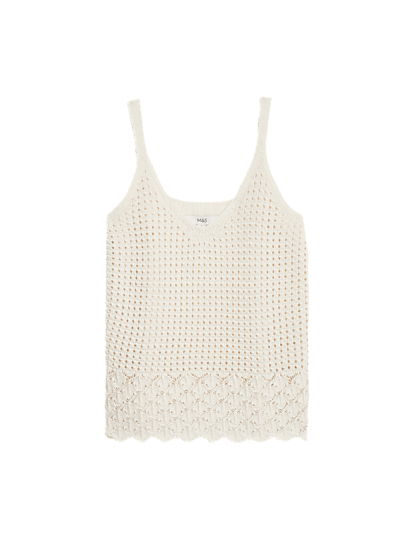Pointelle Textured V Neck Knitted Vest