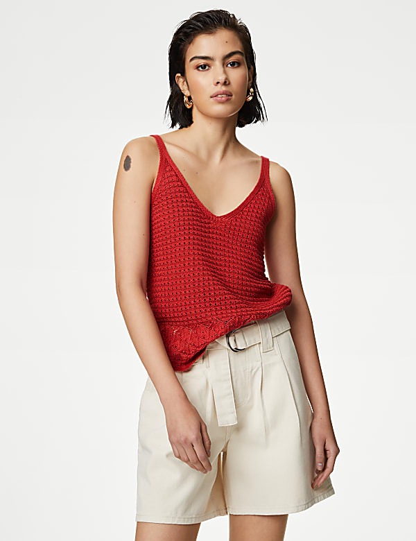 Pointelle Textured V Neck Knitted Vest
