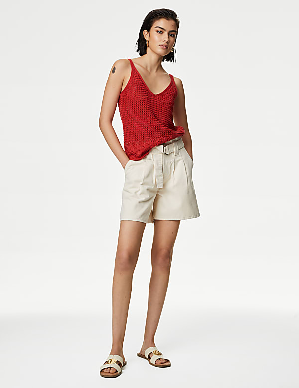 Pointelle Textured V Neck Knitted Vest
