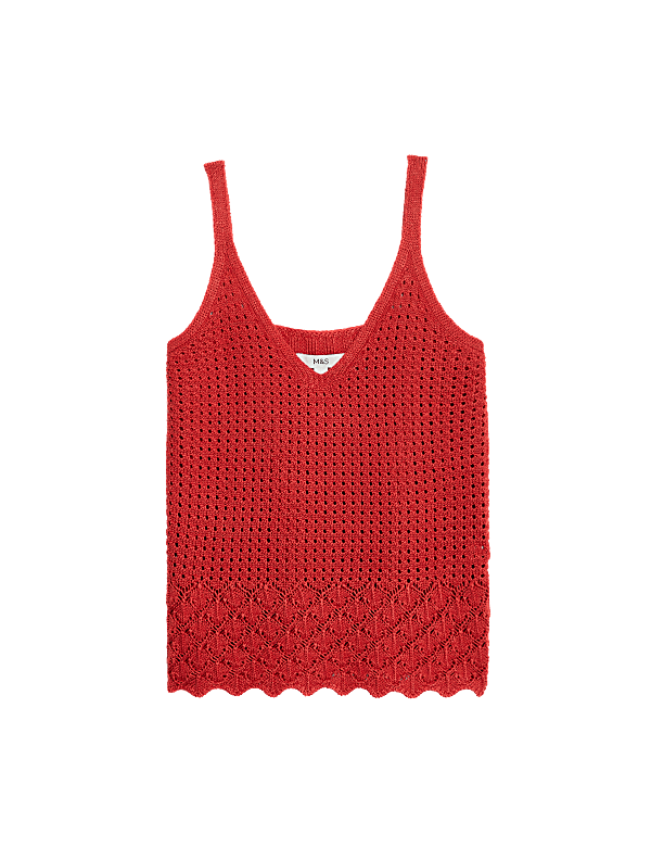Pointelle Textured V Neck Knitted Vest
