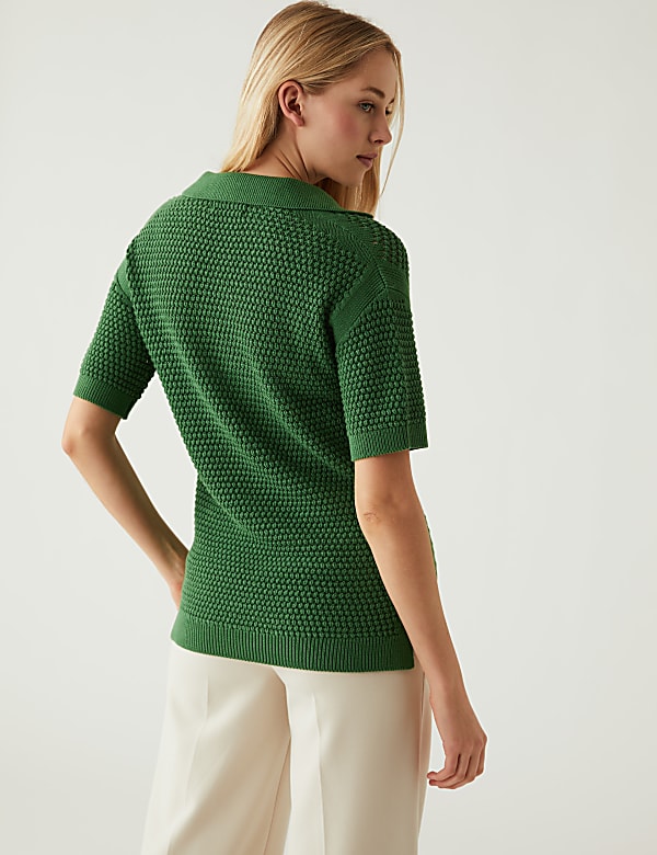 Pure Cotton Collared Knitted Top