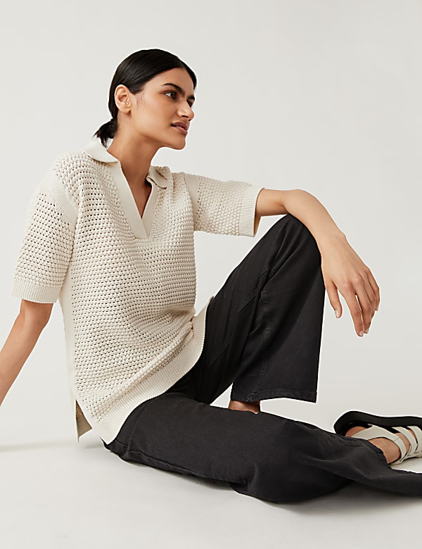 Pure Cotton Collared Knitted Top
