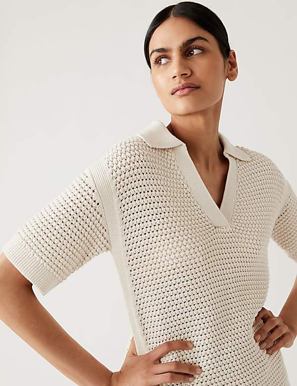 Pure Cotton Collared Knitted Top