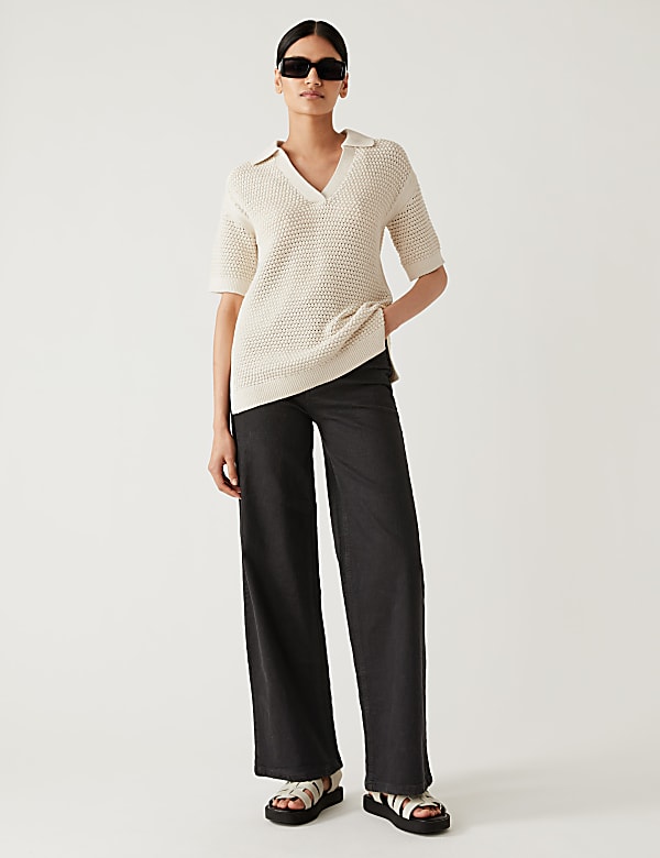 Pure Cotton Collared Knitted Top
