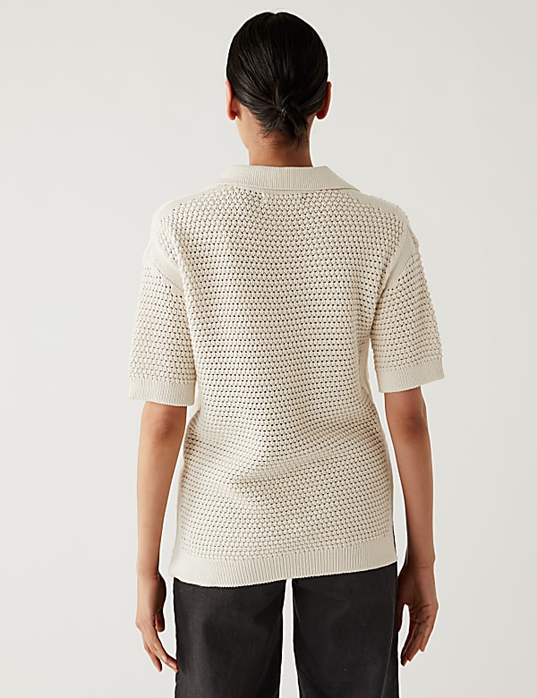 Pure Cotton Collared Knitted Top