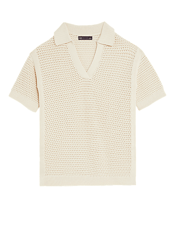 Pure Cotton Collared Knitted Top