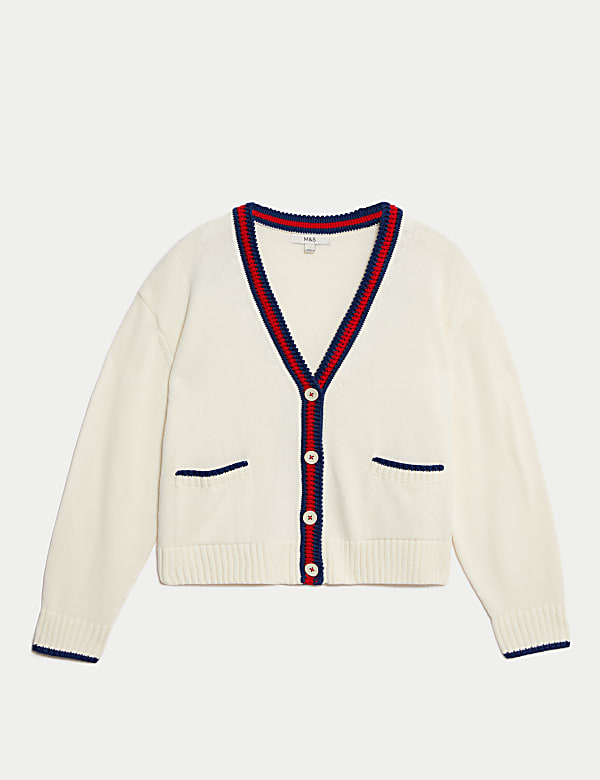 Cotton Rich Tipped Detail Relaxed Cardigan - HR