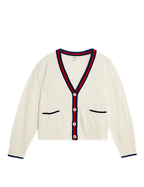 Cotton Rich Tipped Detail Relaxed Cardigan