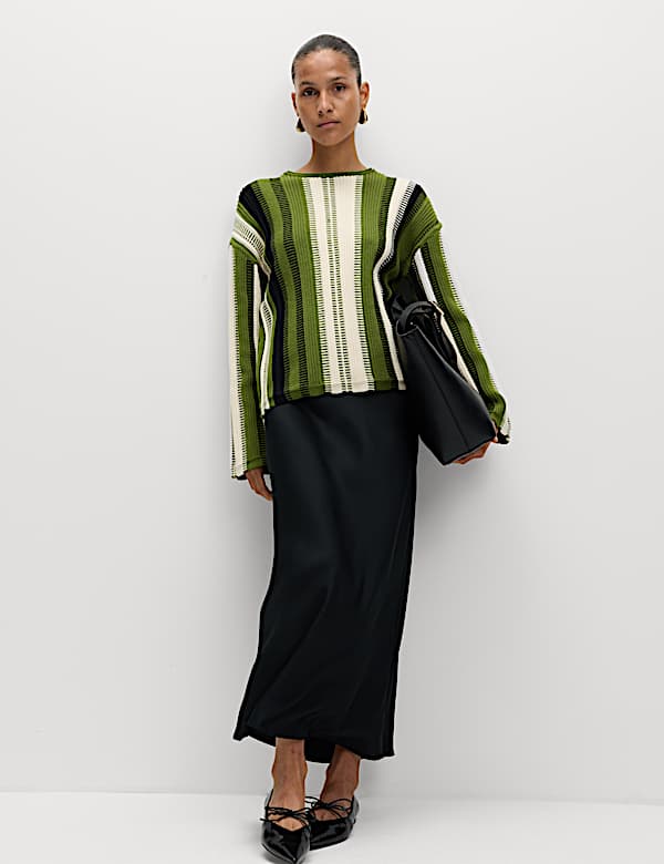 Cotton Rich Striped Crew Neck Jumper - US