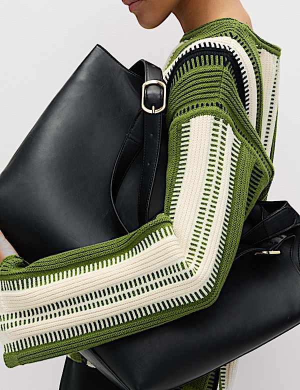 Cotton Rich Striped Crew Neck Jumper - US