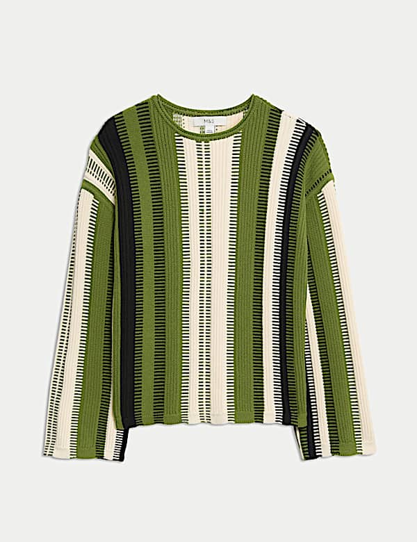 Cotton Rich Striped Crew Neck Jumper - US