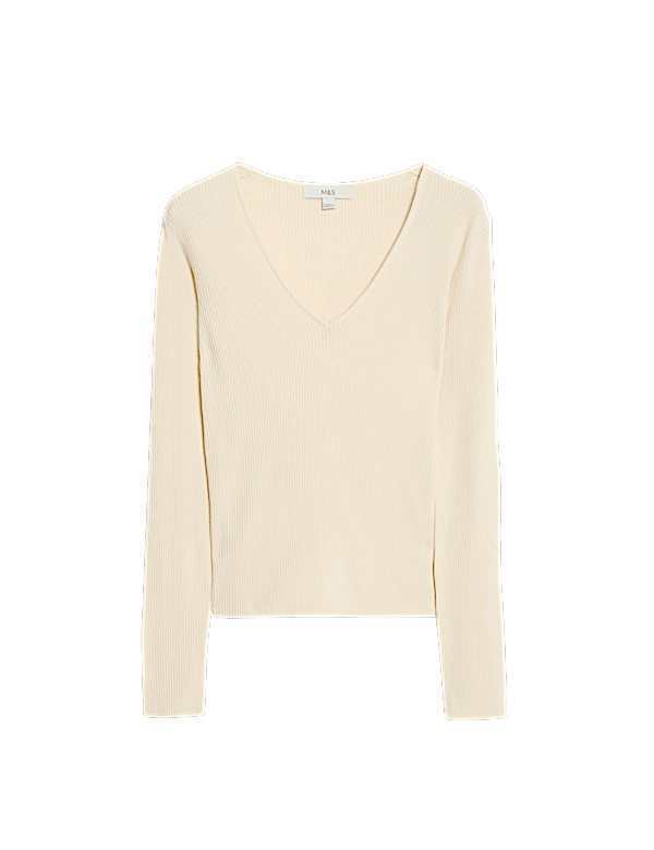 Ribbed V-Neck Knitted Top