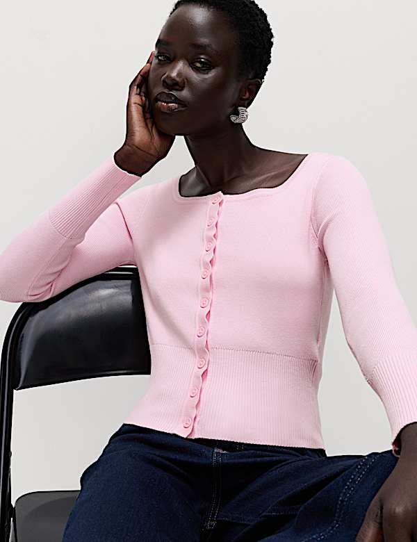 Cardigan coupe slim à encolure carrée et bords festonnés - BE