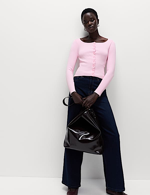 Cardigan coupe slim à encolure carrée et bords festonnés - BE