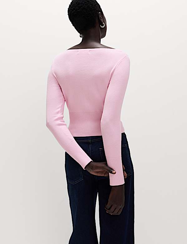 Cardigan coupe slim à encolure carrée et bords festonnés - BE