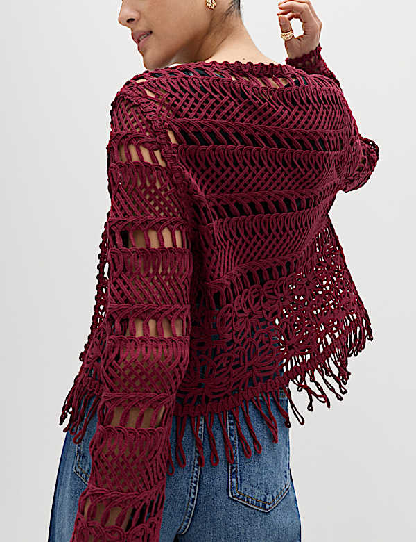 Pure Cotton Tie Fastening Cropped Cardigan - BN