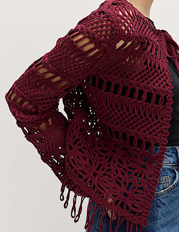 Pure Cotton Tie Fastening Cropped Cardigan - BN