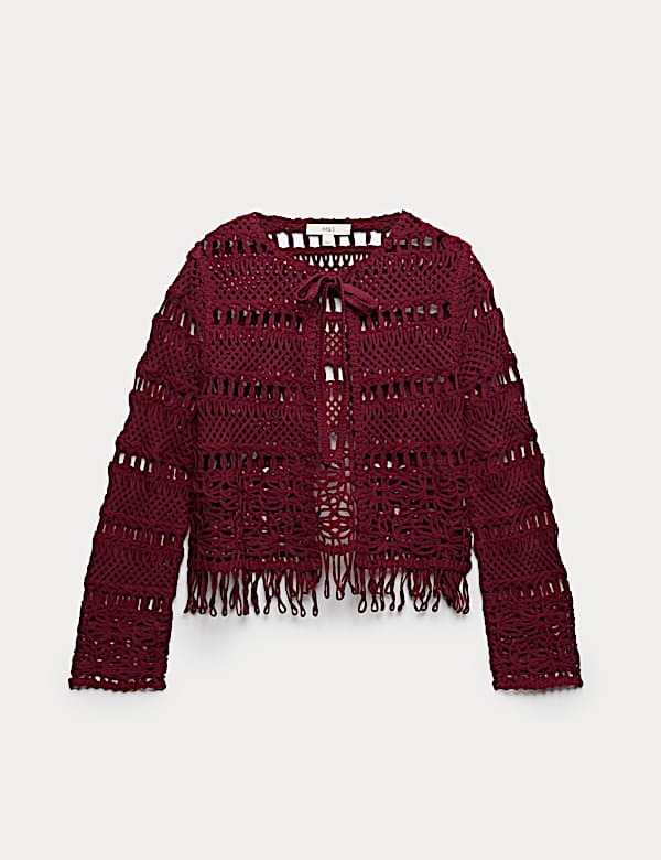 Pure Cotton Tie Fastening Cropped Cardigan - BN