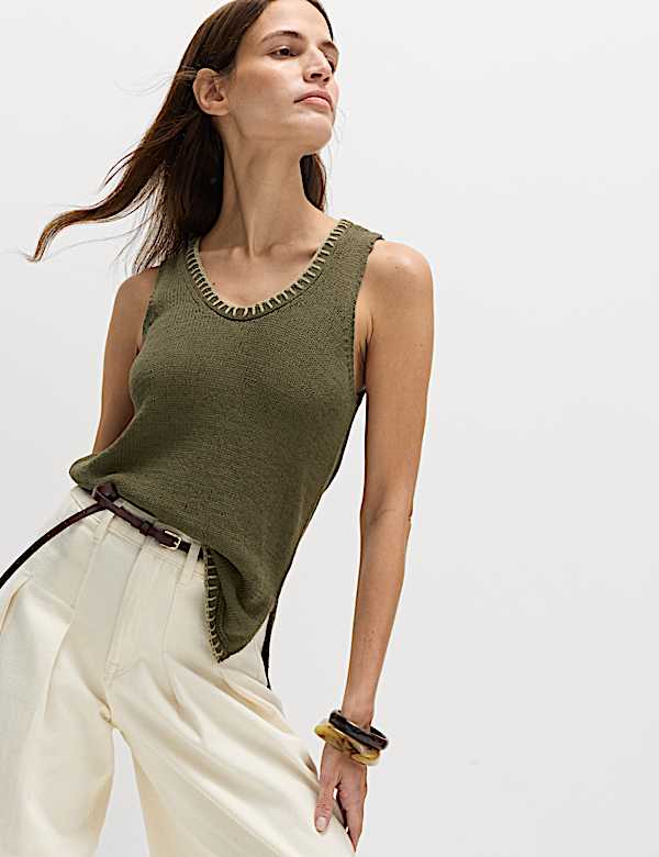 Cotton Rich Textured Whipstitch Knitted Vest - NZ