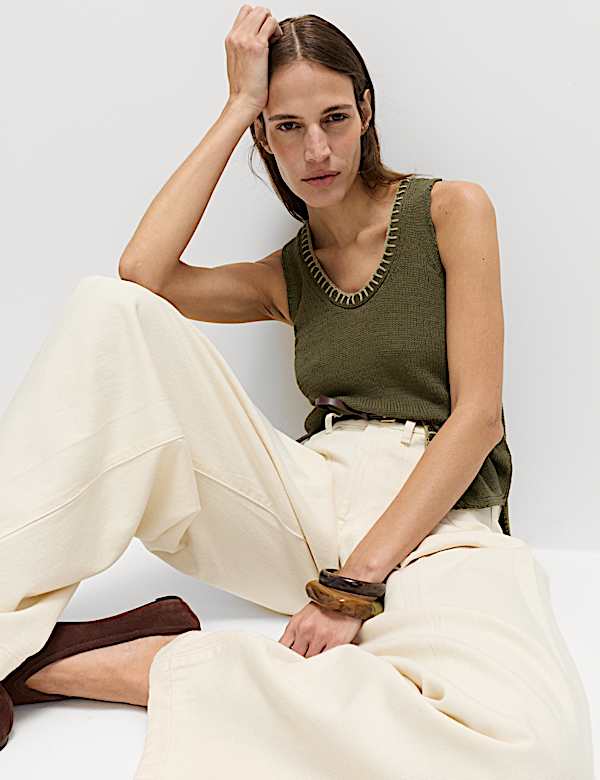 Cotton Rich Textured Whipstitch Knitted Vest - NZ