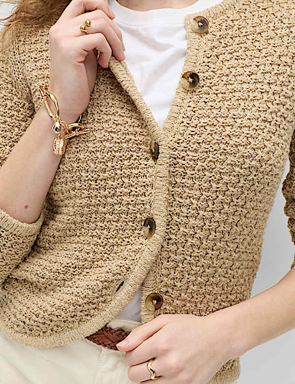 Veste raccourcie en maille de coton textur&eacute; - LU