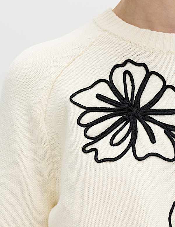 Cotton Rich Embroidered Crew Neck Jumper - CA